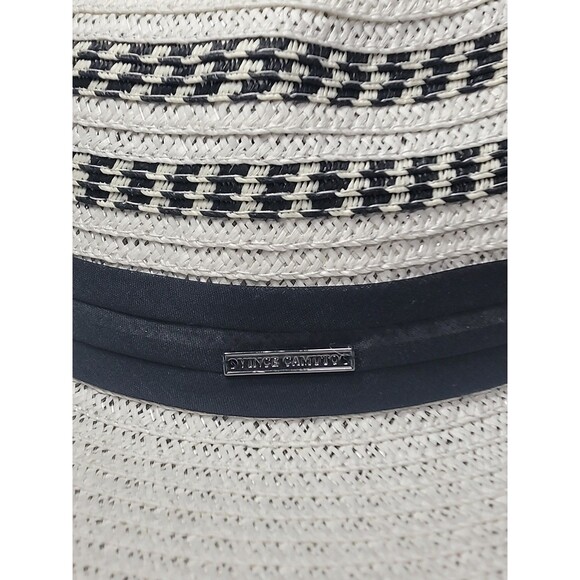 Vince Camuto Black And White Stripes Straw Fadora Hat Nwt - Picture 4 of 7